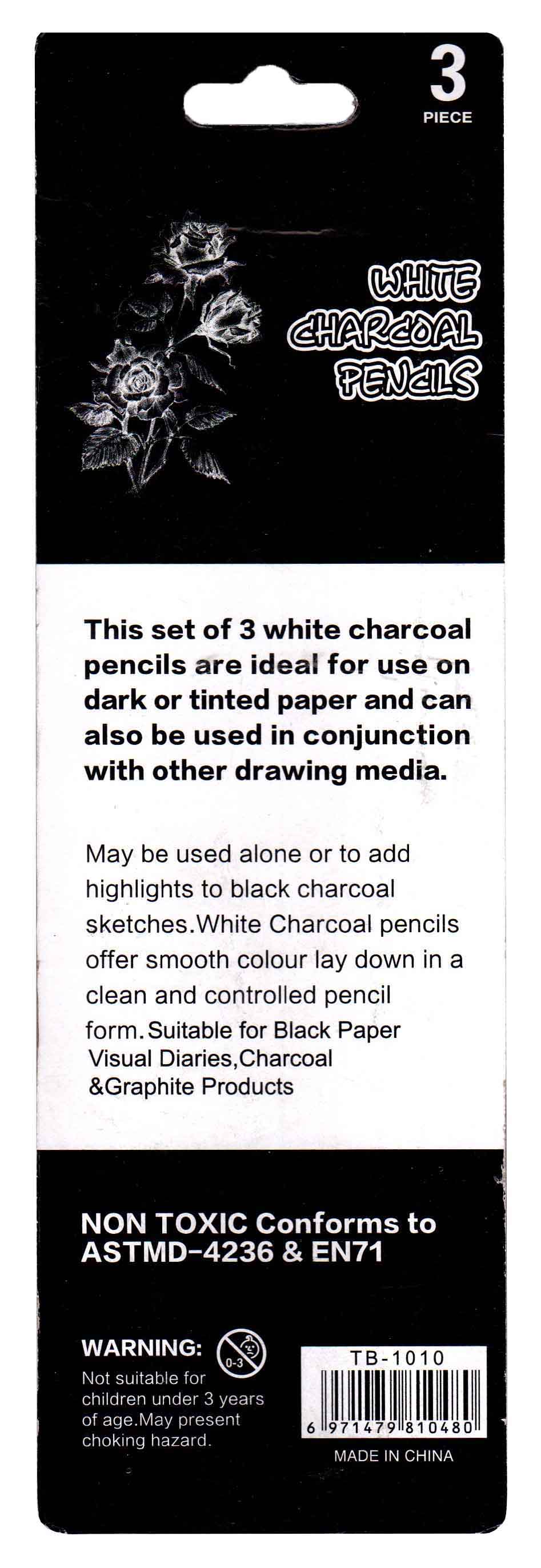 Keep Smiling TB-1010 White Charcoal Pencils 3 Pcs Set